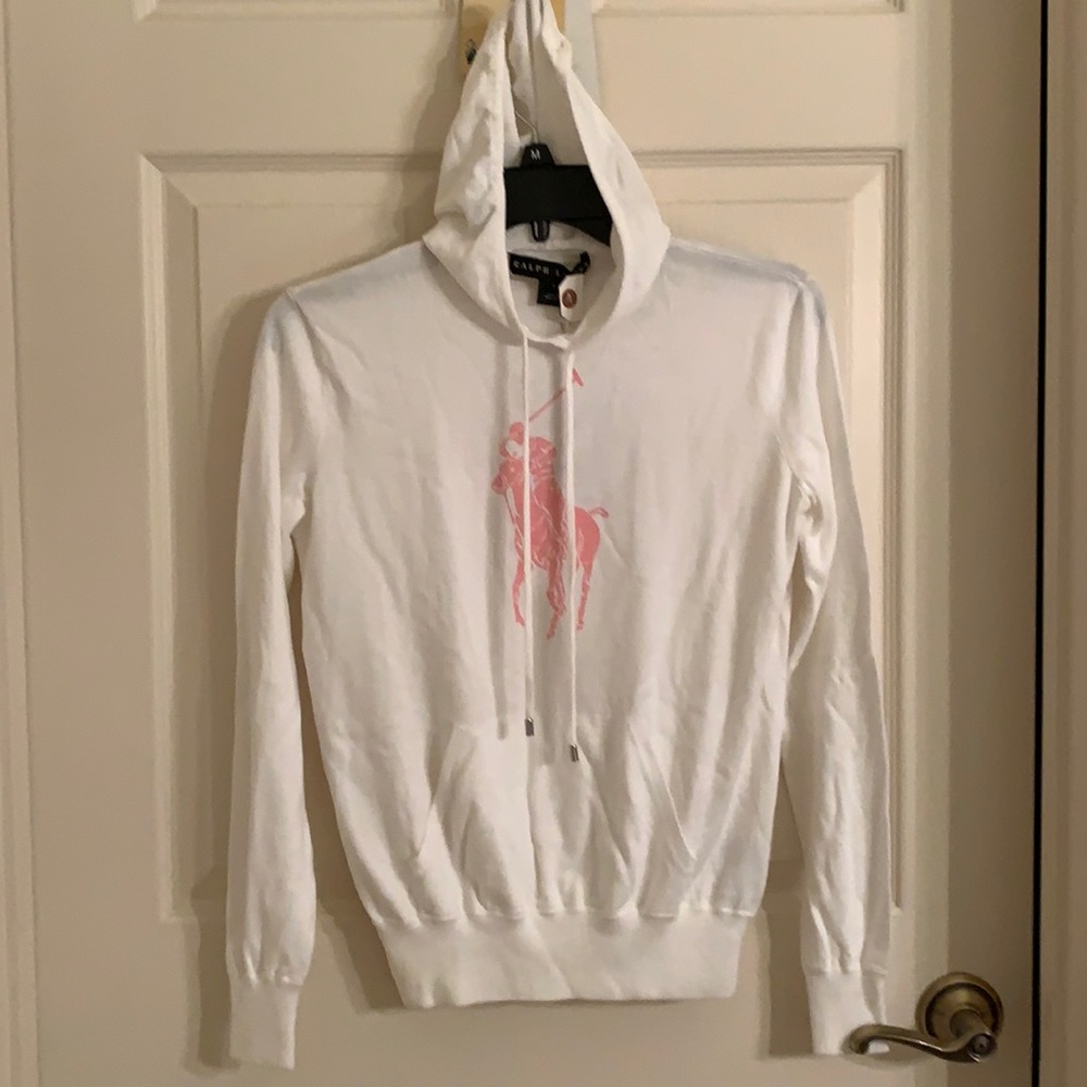 Ralph Lauren White Hoodie with Pink Polo Logo